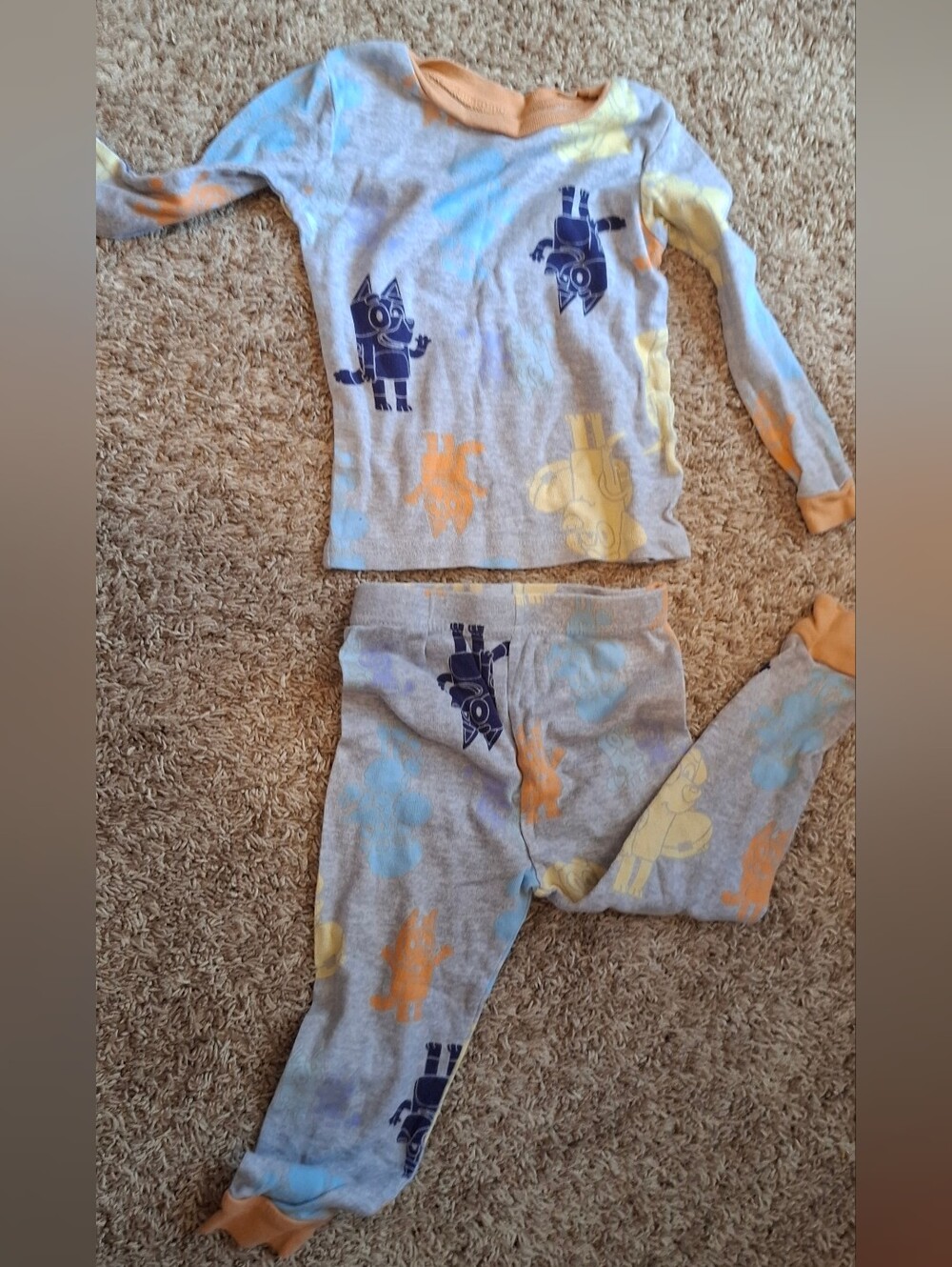 Bluey Kids Character Pajama Set with Yellow & Orange Prints